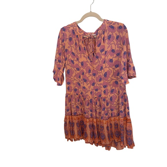 Petal + Pup Dresses & Skirts - Petal + Pup Mini Dress 4 Peach Floral Paisley Tiered Boho Cottagecore Pockets